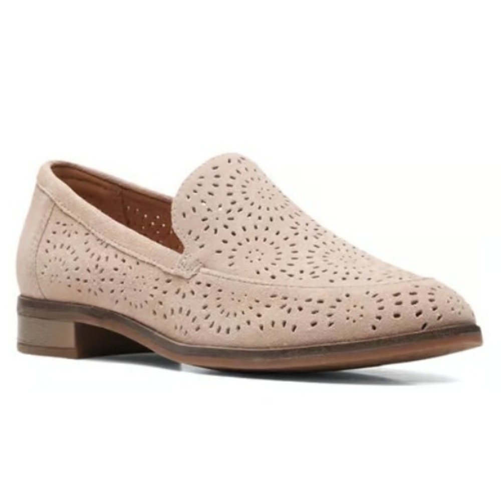 Clarks Women's Sand Trish Calla Perforated Suede Loafers Shoes Size 10 M